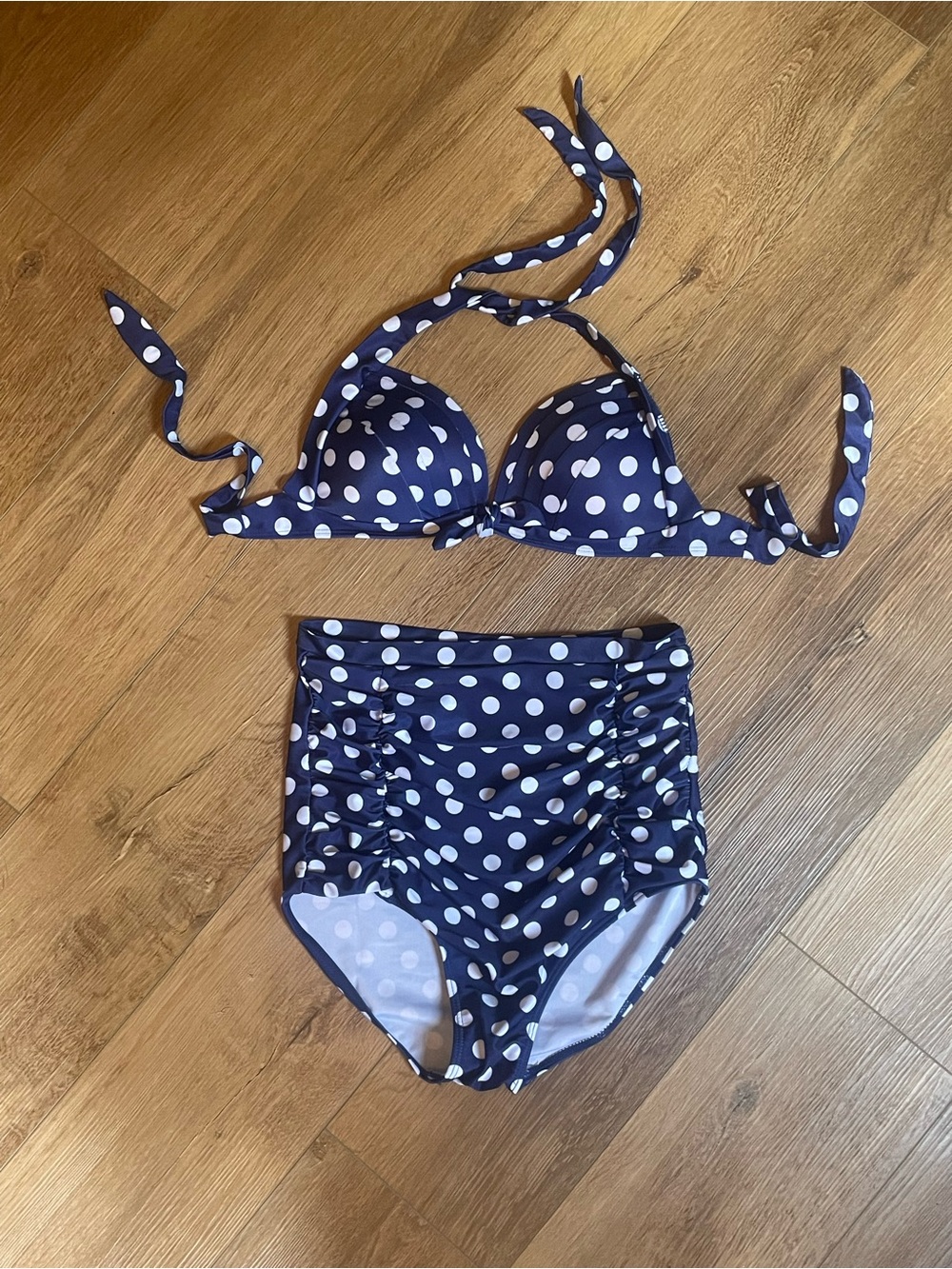 Unk Navy Blue Polka Dot High-Waist Bikini